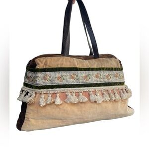 Mountain Mama Boho Brown And Peach Tassel Tote With Floral Band Detail